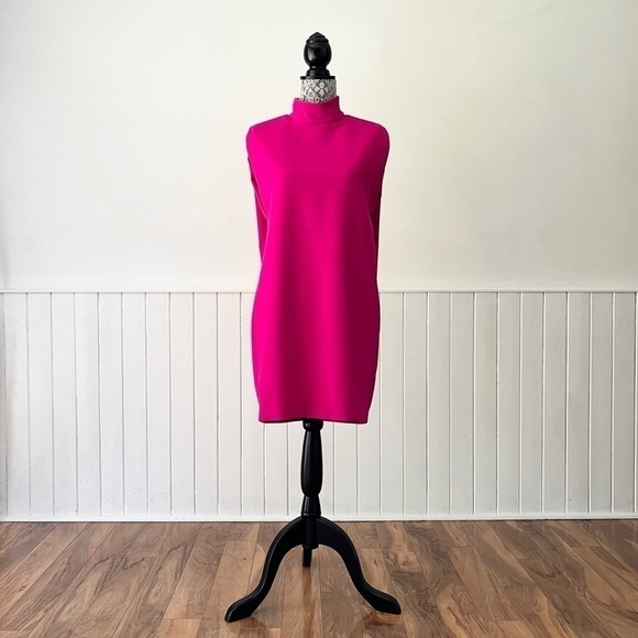 Zara Neon Fuchsia High Collar Shoulder Pads Sleeveless Mini Dress Size S - Picture 16 of 16
